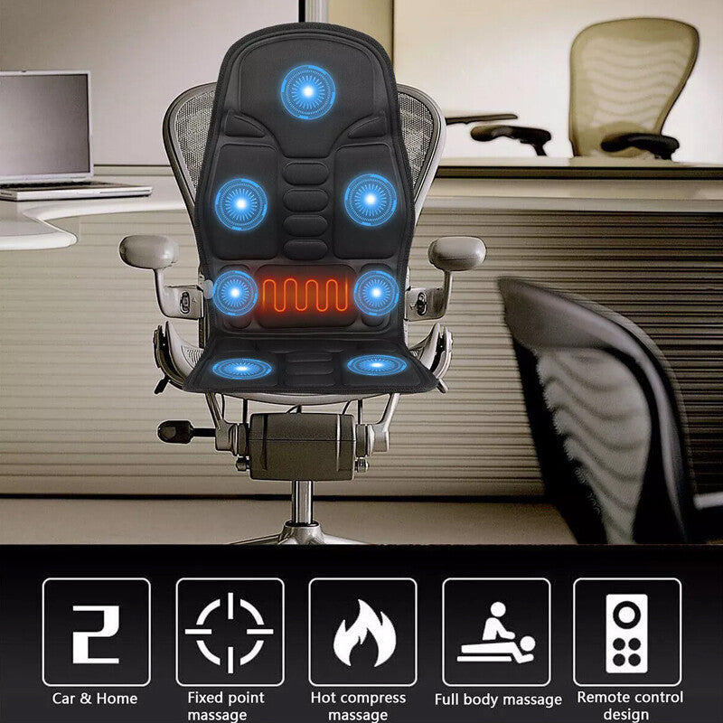 8 Modes Massage Cushion Full Back Car Chair-Seat Pad Mat Neck Heat Massager UK