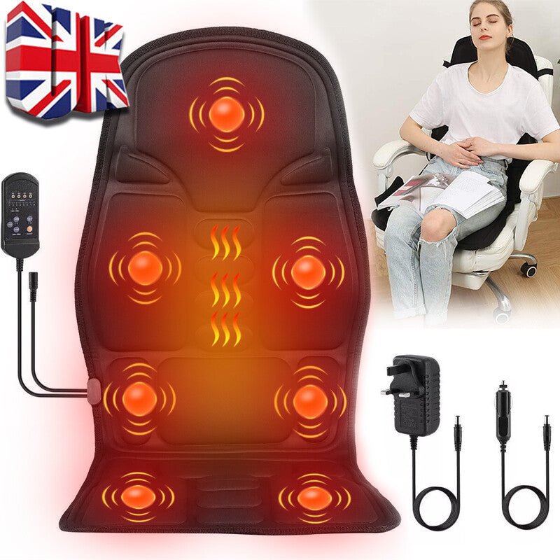 8 Modes Massage Cushion Full Back Car Chair-Seat Pad Mat Neck Heat Massager UK