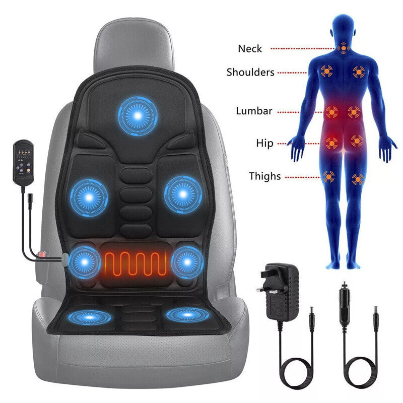 8 Modes Massage Cushion Full Back Car Chair-Seat Pad Mat Neck Heat Massager UK